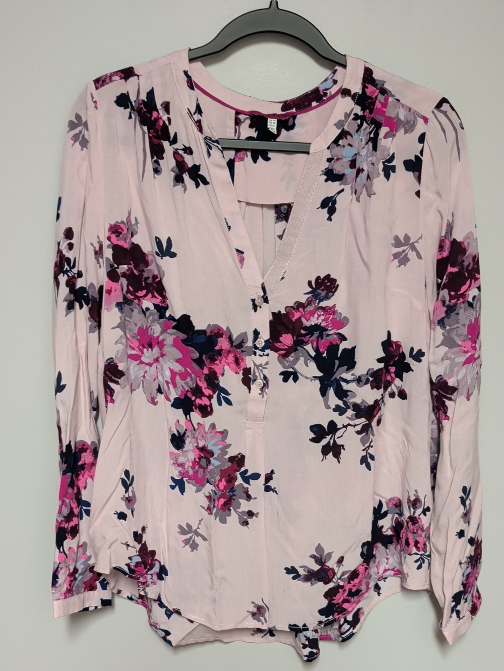 Joules Light Pink Floral V-Neck Tunic Blouse